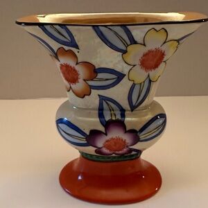 Elegant Trico China Hand Painted Vintage Vase with Orange Base